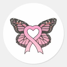 Autocollant rose de papillon de coeur de ruban