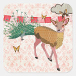Autocollant rose d'or de cerfs communs et de paon 