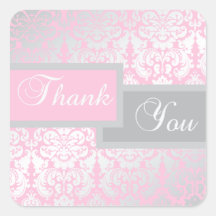 Autocollant rose et gris de Merci de damassé