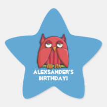 Autocollant rouge d'étoile d'anniversaire d'aqua d