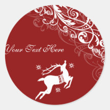 Autocollant rouge et blanc de Noël de renne