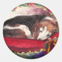 AUTOCOLLANT SOMNOLENT DE CHIOT DE BEAGLE DE NOËL