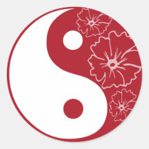 Autocollant tropical rouge de Yin Yang de fleur