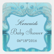 Autocollant turquoise de carré de baby shower de d