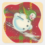 Autocollant vintage de Noël de bonhomme de neige