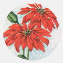 Autocollant vintage de Noël de fleur de poinsettia
