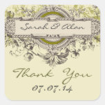Autocollant vintage floral vert de Merci de mariag