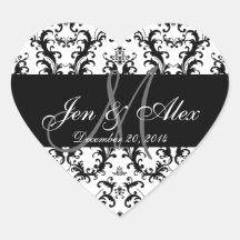 Autocollants blancs noirs de faveur de mariage dam
