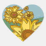 Autocollants de coeur - tournesols