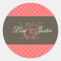 Autocollants de corail roses de monogramme de pois