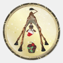 Autocollants drôles de Noël de girafe et de petit 