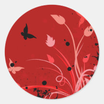 Autocollants ronds de papillon grunge rouge