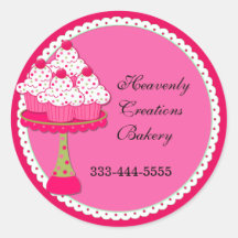 Autocollants ronds roses doux de boulangerie de pe
