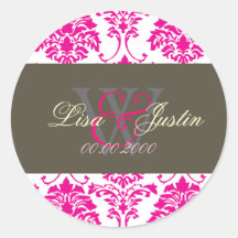 Autocollants roses de mariage de monogramme de dam