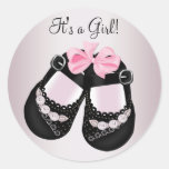Autocollants roses noirs de baby shower de chaussu