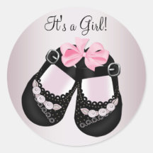 Autocollants roses noirs de baby shower de chaussu