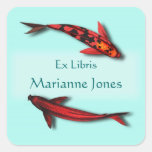 Autocollants rouges de nom d'ex-libris de poissons