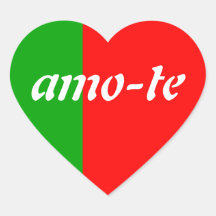 Autocollants verts/rouges d'AMO-Te de coeur
