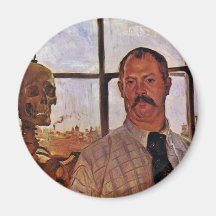 Autoportrait avec le squelette par Corinthe Lovis  Aimants Pour Réfrigérateur