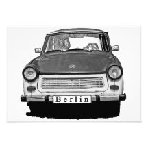 Avant de voiture de Trabant, noir et blanc, Berlin Invitation Personnalisable