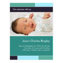 Avec joie Teal/Aqua • Faire-part de bébé Cartes Postales
