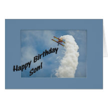 Avion de fils de joyeux anniversaire volant upside cartes