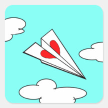 Avion de papier avec le coeur stickers carrés