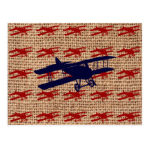 Avion vintage de propulseur de biplan sur la copie carte postale