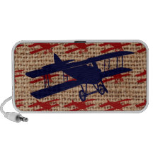 Avion vintage de propulseur de biplan sur la copie haut-parleur portable