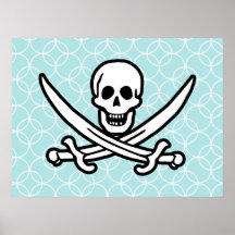 Baby Blue Circles Jolly Roger; Pirate Print