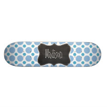 Baby Blue Polka Dots; Vintage Chalkboard Skate Board Deck