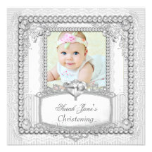 Baby Girl Christening Baptism Pearl Lace Personalized Invite