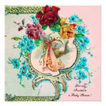 BABY SHOWER 2 de CIGOGNE rouge-rose Faire-part Personnalisés