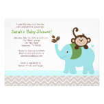 Baby shower argenté de Chevron de singe et d'éléph invitations