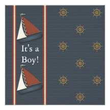 Baby shower blanc rouge de voilier de bleu marine faire-part