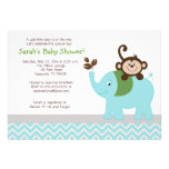 Baby shower bleu-clair de Chevron de singe et d'él invitations