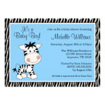 Baby shower bleu mignon de garçon de zèbre invitation personnalisée