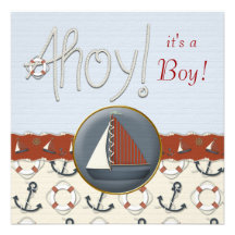 Baby shower bleu rouge de voilier faire-part