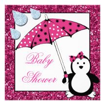Baby shower de fille de pingouin de griffonnage invitations