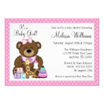 Baby shower de fille de pois de rose d'ours de béb cartons d'invitation personnalisés