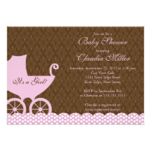 Baby shower élégant de fille de chariot de damassé invitations