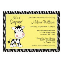 Baby shower jaune mignon de neutre de genre de zèb invitations