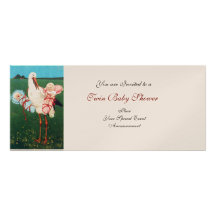 BABY SHOWER JUMEAU de CIGOGNE, champagne métalliqu Faire-parts