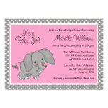 Baby shower mignon de fille d'éléphant rose invitations personnalisées