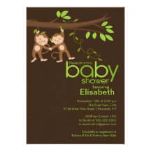 Baby shower mignon de singe de jungle de jumeaux faire-parts