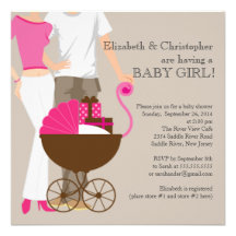 Baby shower moderne de couples de chariot de papa  invitations