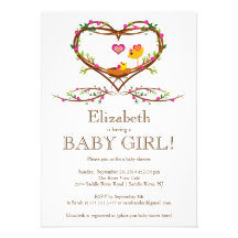 Baby shower moderne de filles d'oiseau de bébé de  invitation