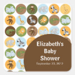 Baby shower neutre animal de safari de jungle autocollant carré