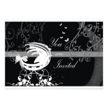 Baby shower noir et blanc 1B Invitation