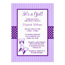 Baby shower pourpre de rayures et de points de pap invitation personnalisable